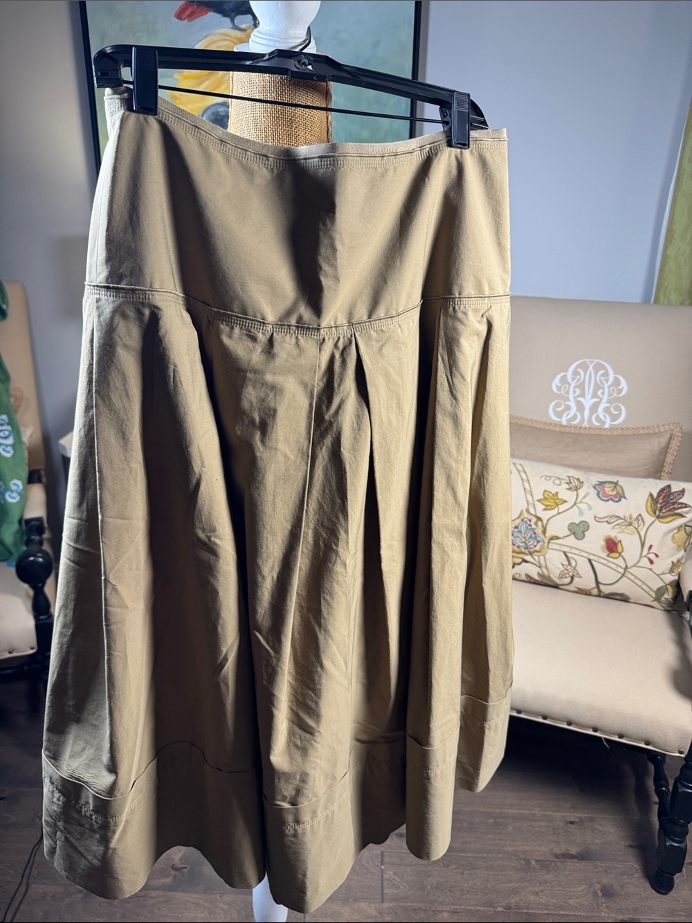 Lafayette 148 New York Khaki Midi A-Line Skirt